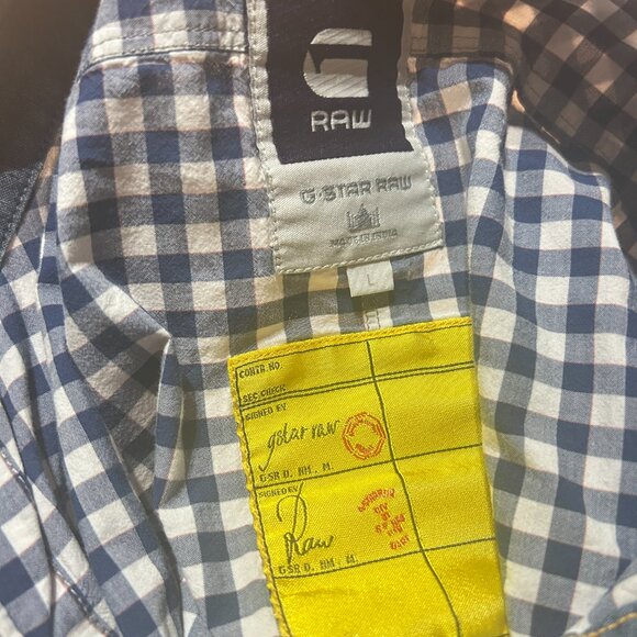 G-Star RAW Blue & White Gingham Button-Down Shirt Men’s Sz L Cotton Long Sleeve - Picture 5 of 9